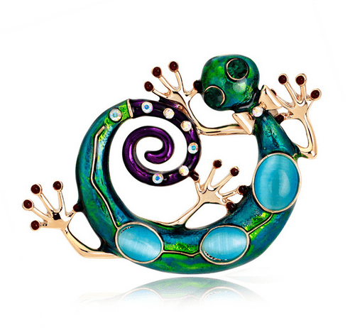 OLIVE GECKO Enamel Brooch - Pearl + Creek