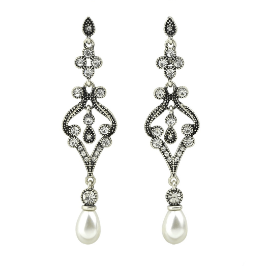 Olivia Drop Crystal and Pearl Earrings - Pearl + Creek