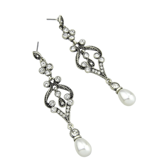 Olivia Drop Crystal and Pearl Earrings - Pearl + Creek