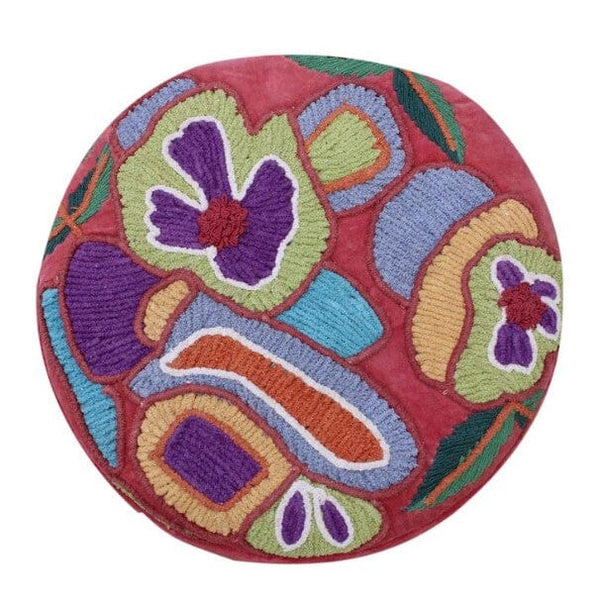 ELKE | Pink Velvet Embroidered Footstool