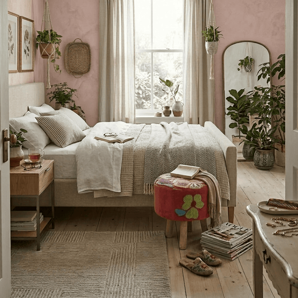 ELKE | Pink Velvet Embroidered Footstool