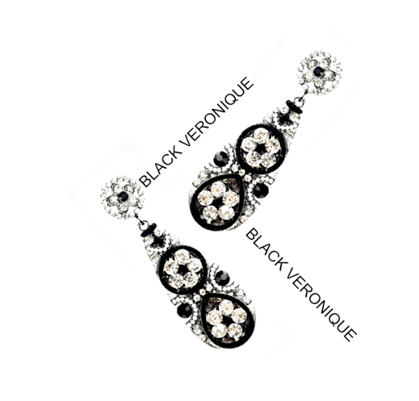 Black Veronique Rhinestone Flower Drop Earrings - Pearl + Creek