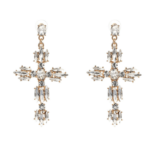 Evangelina White Crystal Cross Earrings - Pearl + Creek