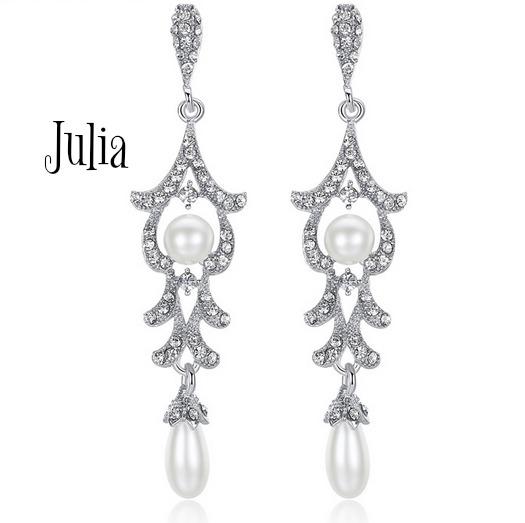 Julia Drop Crystal and Pearl Earrings - Pearl + Creek