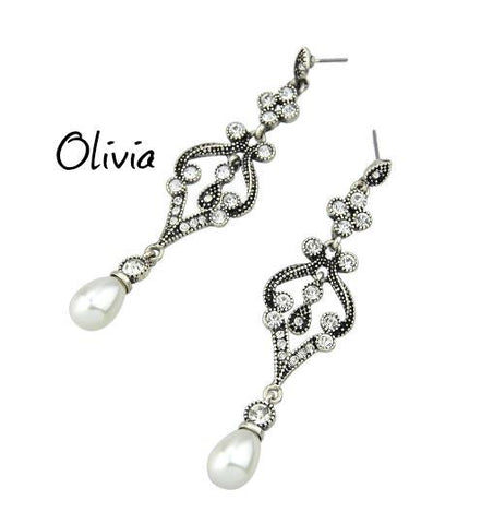 Olivia Drop Crystal and Pearl Earrings - Pearl + Creek