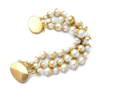 Ariella 3 Strand White Pearl & Matte Gold Bracelet - Pearl + Creek